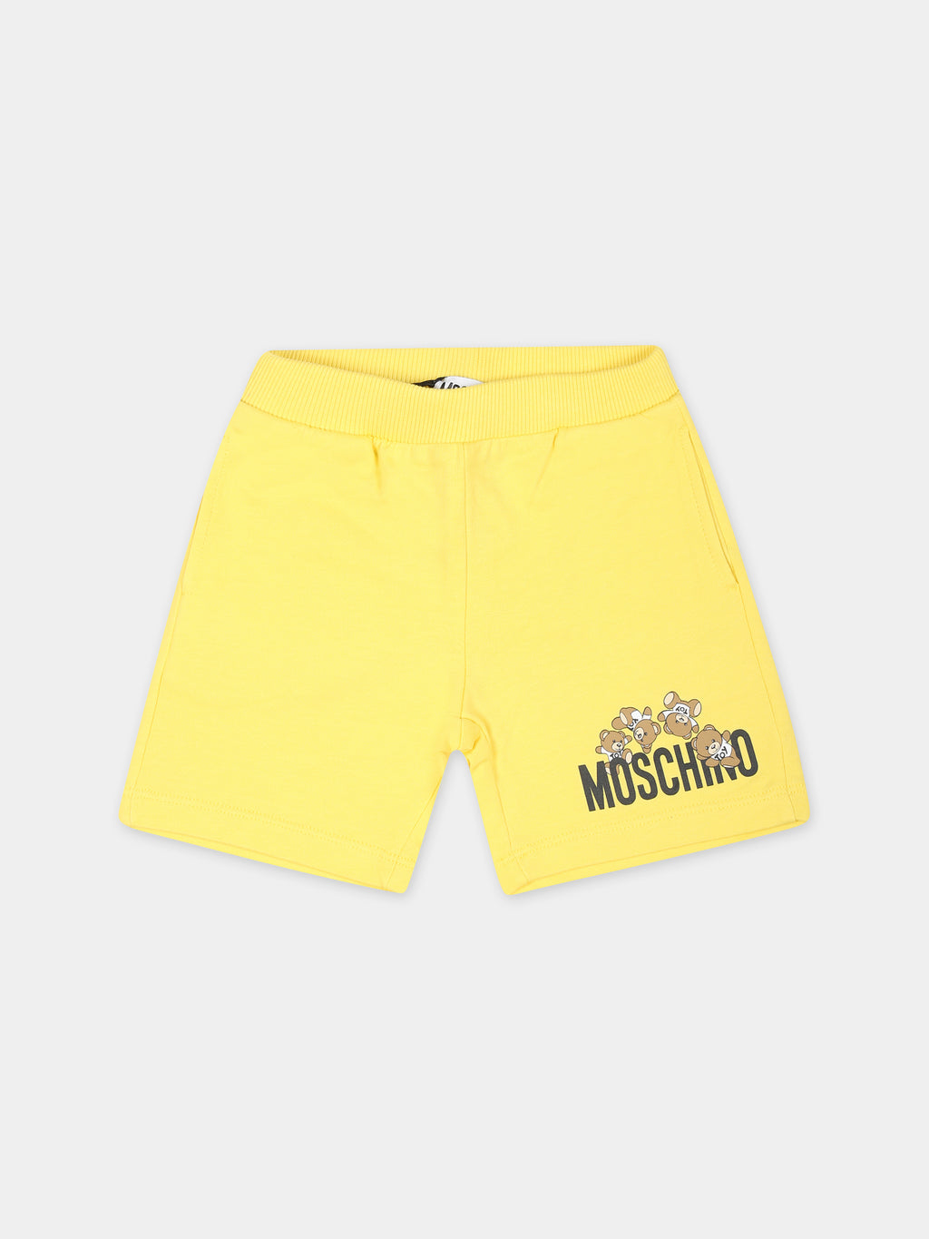 Yellow shorts for baby boy with Teddy Bears and logo
